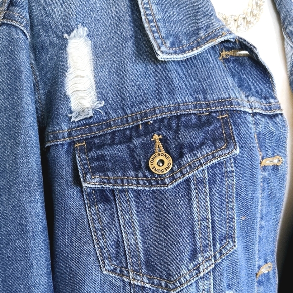 New One 5 One Distressed Denim Trucker Jacket Medium Wash 2X Plus - Picture 4 of 11